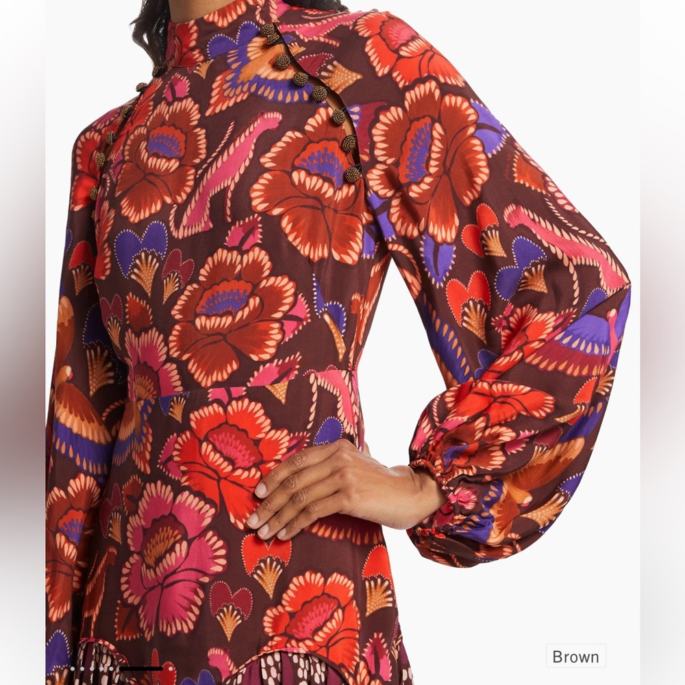 FARM Rio Bright Flora Colorful Long Sleeve
Satin Mini Dress Boho Size XL - Picture 5 of 12